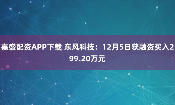 嘉盛配资APP下载 东风科技:12月5日获融资买入299.20万元